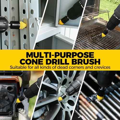Holikme 9Pack Drill Brush £¬All Purpose Drill Brush with Extend Attachment for Bathroom Surfaces, Grout, Floor, Tub, Shower, Tile, Kitchen and Car£¬Corner,Masonry Brushes£¬Yellow