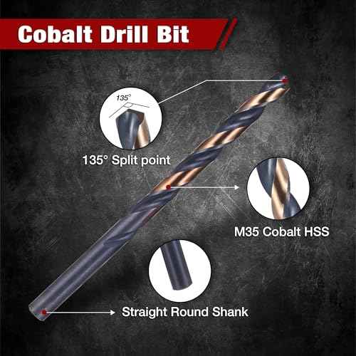 13Pcs Cobalt Drill Bit Set 1/16"-1/4", 135 Degree Tip HSS with Black and Gold Finish with Storage Case, Twist Jobber Drill Bit Kit for Cast Iron, Hard Metal, Stainless Steel, Plastic and Wood