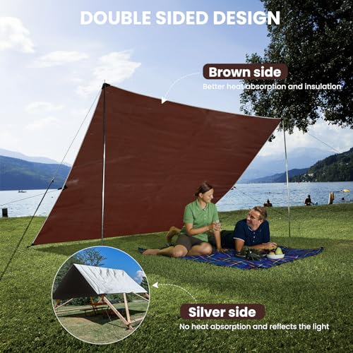 Sunvigor Heavy Duty Waterproof Tarp 10x20Ft Silver/Brown 14 Mil UV Resistant Cover