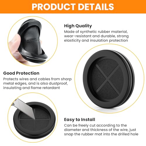 Aifeier ET 2-1/8" ID x 2-1/2" Drill Hole Rubber Grommets 4 Pack Firewall Cable Protectors