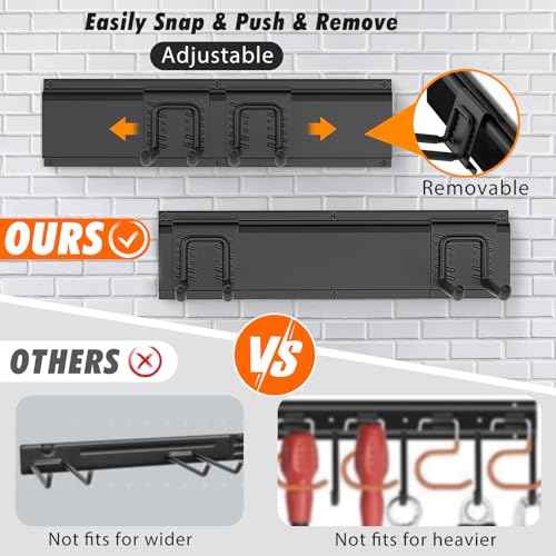 Housolution Heavy Duty Garden Tool Organizer 64 Inch - 18Pack Carries 570 lbs, Garage Tool Organizer Storage System, 4 Rails with 12 Adjustable Hooks, Tool Holder Wall Mount for Warehouse, Workshop