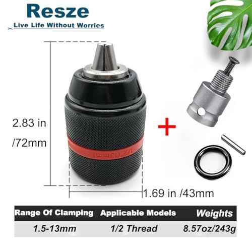 Keyless Hand Drill Chuck,3-Jaw Drill Chuck,Self -Tightening Multipurpose 1/2"- 20UNF Mount 1.5-13mm Drill Press Adapter for Hand Drill Impact Driver Power Drill,1/4" Hex Shank
