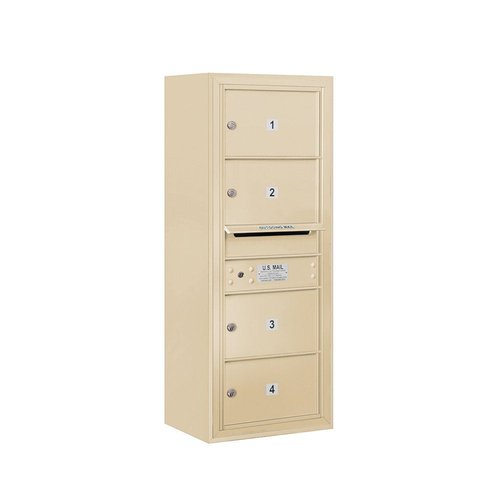 Salsbury Industries 3810S-04SFU 4C Surface Mounted Horizontal Mailbox, Front Loading, Single Column, 4 MB2 Doors, Usps Access, Sandstone