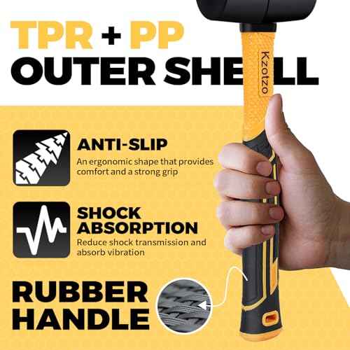 2-Piece Rubber Mallet Hammer Set, 8oz Rubber Hammer Mallet & 25mm Double-Faced Soft Mallet, Shockproof Fiberglass Handle with Cushion Grip, Damage-Free to Floor, Tile, Crafts