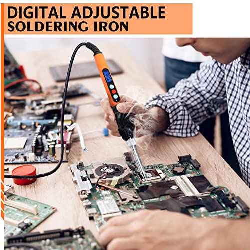 Soldering Iron Kit, 90W Soldering Iron LCD Adjustable Temperature, 13 in 1 Soldering Welding Iron Gun Kit with 5 Tips, Flux, Desoldering Pump, Stand, Tweezers, Wire Cutter, Solder Wire, Sponge, 110V