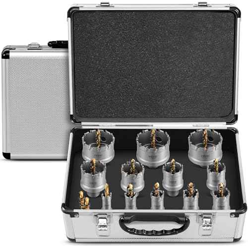 Kolvoii 14 PCS TCT Hole Saw Kit for Hard Metal, 9/16"-2-1/8" Tungsten Carbide Tipped Hole Saw Drill Bit Heavy Duty Carbide Hole Cutter Set with Aluminum Box 2 Extra Pilot Drill Bits