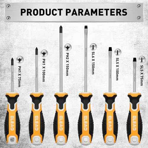 6-Piece Magnetic Screwdrivers Set, 3 Phillips and 3 Slotted Tips Professional Cushion Grip Screwdriver Set