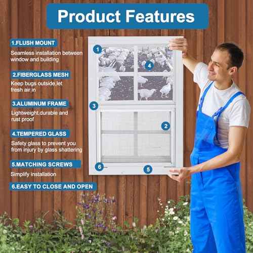 1 Pack Shed Window 14"X21" White Flush Mount Household Windows with Tempered Glass and Fiberglass Screen for Shed Chicken Coop Playhouse and Garage