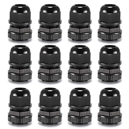 QILIPSU 1/2" NPT Waterproof Cable Glands 12pcs Nylon Strain Relief Pass Through Connectors