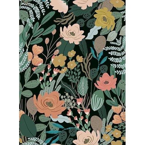 Simon&Siff 17.3'' x 120"" Floral Peel and Stick Wallpaper, Vintage Removable Stick on Floral Contact Paper Vinyl Floral Wall Paper for Bathroom Kitchen Cabinet Furniture, Covers 14.42 Sq Ft, Green