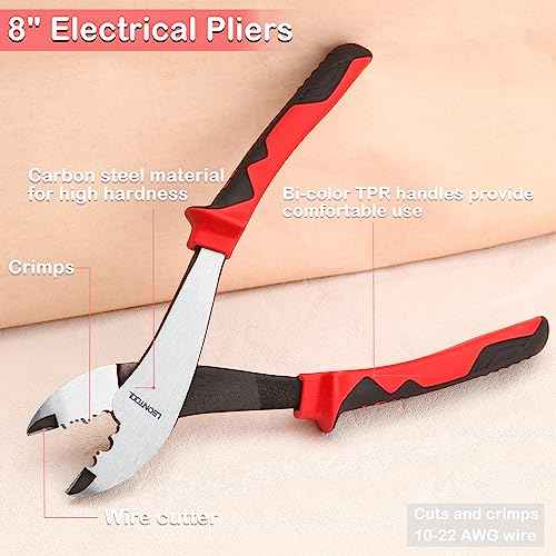 Electrician's Terminal Crimp Pliers with Cutter Wire Crimping Tools Electrical Pliers with TPR Handle Crimping and Cutting Tool for 10 to 22 AWG Terminals and Connectors