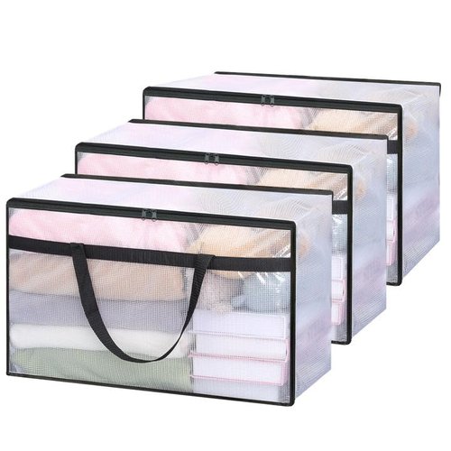 Vieshful 3 Pack 60L Clear Clothes Storage Bags with Zipper and Handles, Large Plastic Organizers for Comforter Clothes Bedding Blankets Duvets Pillow Toys & Moving