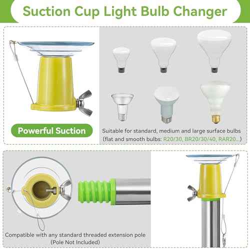Tellingyou Light Bulb Changer for High Ceilings and Recessed Lights, Suction Cup Light Bulb Changer Compatible with Standard Threaded Extension Pole (Pole Not Included)