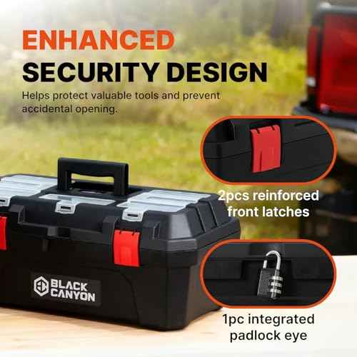 Black Canyon 19 Inch Plastic Tool Box, Support up to 44 lbs, w/Handle, Polypropylene, Dual-Layer Design, Flexible for Stacking, Top-Lid Storage, Ideal for DIY, Workshop, Job Site Organization