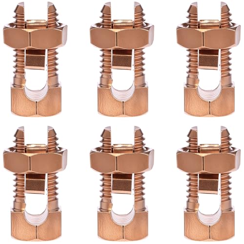 QWORK Grounding Split Bolt Connector 6 Pack - Copper Wire Clamp for 6-10 AWG Grounding