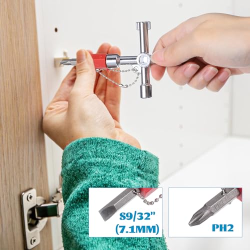 4 Way Water Key with Slotted and Phillips Screwdrivers, Steel Utility Key Faucet Wrench Multi-functional Water Key Sillcock Wrench for Valve Faucet Spigots