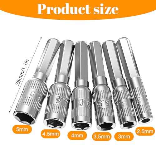 6 in 1 Hex Socket Adapter with H4 Shank, Hex Socket Set 2.5mm 3mm 3.5mm 4mm 4.5mm 5mm Metric 6 Point Power Nut Driver Drill Bit Set
