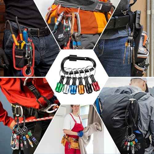 1/4 Bit Holder Keychain 6pc, 1/4 inch Hex Shank Bit Holders, Quick Release Bit Holder For Nut Driver, Screwdriver & Drill Bits w/Key Chain Carabiner