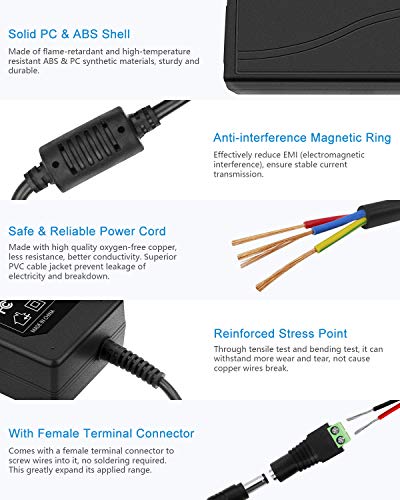 ALITOVE 24V 3A 72W Power Supply for LED Strip & CCTV - 7.5FT Version
