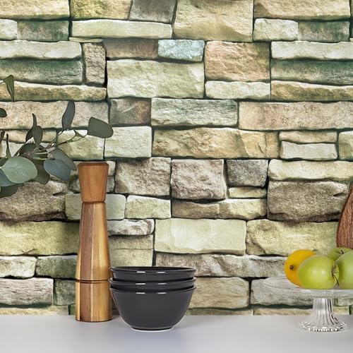 Tatyanna Brick Wallpaper Peel and Stick Wallpaper 17.7inch x 196.8inch Stone Contact Paper Faux Brick Stone Wall Paper Stick and Peel Self Adhesive Removable Backsplash Decor Waterproof Vinyl Wrap