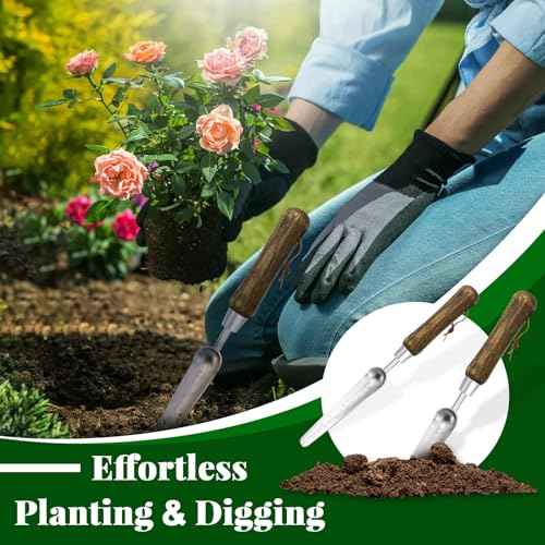 Narrow Stainless Steel Garden Trowel with Wood Handle - Heavy Duty Hand Shovel for Precise Planting, Weeding, Digging & Transplanting - Ergonomic Gardening Tool with Depth Markings