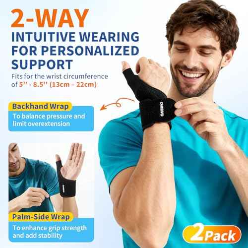 CAMBIVO 2 Pack Wrist Brace, Wrist Compression Wraps with Custom Support, Ergonomic Wrist Band for Daily Support, Light Exercise, Carpal Tunnel, and Tendinitis, Fits Left & Right Hand