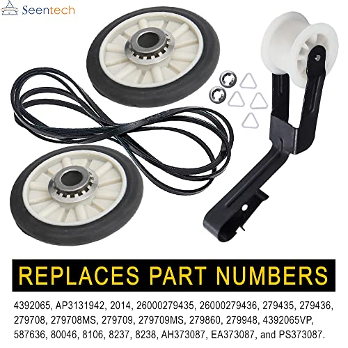 Seentech Upgraded 4392065 Dryer Repair Kit with 341241 Belt, 691366 Idler Pulley & 349241T Rollers for Whirlpool/Kenmore Maytag