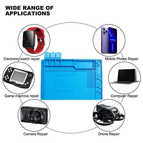 Premium Heat Resistant Solder Pad, Large Anti-static Magnetic Silicone Pad, Repair Pad With Scale, for Cell Phone, Computer and Other Electronic Repairs, 17.7 "*11.8", Blue