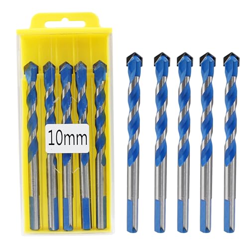 Piutouyar 5 Pcs 10mm Masonry Drill Bits, 0.39" Carbide Drill Bits Set for Concrete, Tile, Glass, Ceramic, Brick, Wood