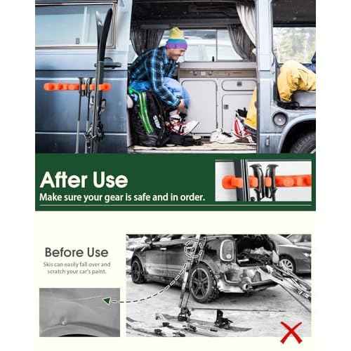 Magnetic Ski Holder for Side of Car ? Rig Strips Magnetic Snowboard Mount ? Prevent Ski and Snowboard from Tipping Over ? Protects Vehicle from Scratches - Snowboard Accessories(Orange)