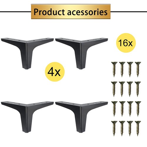 GOSCHE 4 Inch Metal Furniture Legs Black, Legs for Furniture Set of 4, Modern Style Replacement Couch Legs for Dresser Chair Bed Cabinet Table Ottoman Cupboard DIY Replacement Sofa Feet
