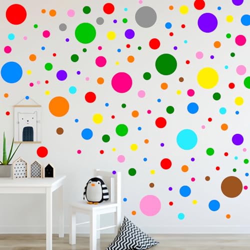 12 Sheets 252 Pcs Colorful Wall Decals Polka Dot Wall Stickers Decor Peel and Stick for Bathroom Kitchen Bedroom Decoration