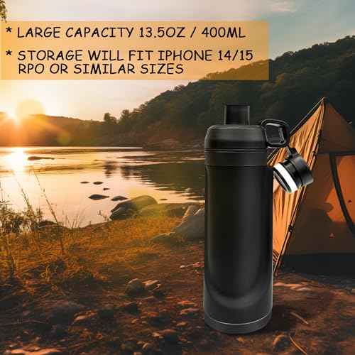 Diversion Safe Water Bottle 13.5oz with Secret Compartment Hidden Compartment for Travel, Beach, Car to Store Valuables Fit with 14-15 Iphone (White)