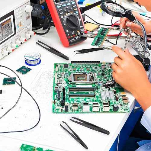 MMOBIEL 5Pcs Anti-static Multifunctional Plastic Precision Tweezers Set, Pointed Tip Tweezers for Electronics, Jewelry-Making, Laboratory Work, Repair Black