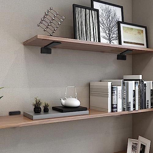 HITOMEN Heavy Duty Floating Shelf Brackets 4 Pack - 4 Inch Black Iron Wall Supports