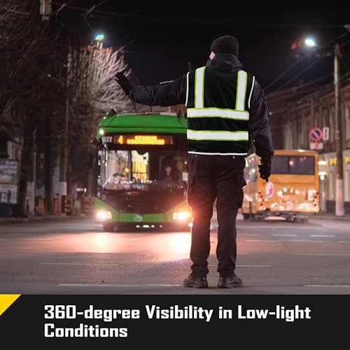 COOLJOB 9 Pockets Reflective Mesh Safety Vest for Men, Hi-vis Work Vest for Construction, Class 2 ANSI Standard, Black Yellow