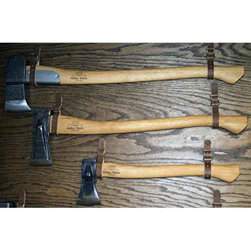 1844 Helko Werk Germany Leather Axe Hangers - Wall Hanging Leather Straps with Adjustable Buckle for Axes, Hatchets, Tools with Handles, for Wall Displays - Made in USA (Axe Hangers Black) #8878ABK