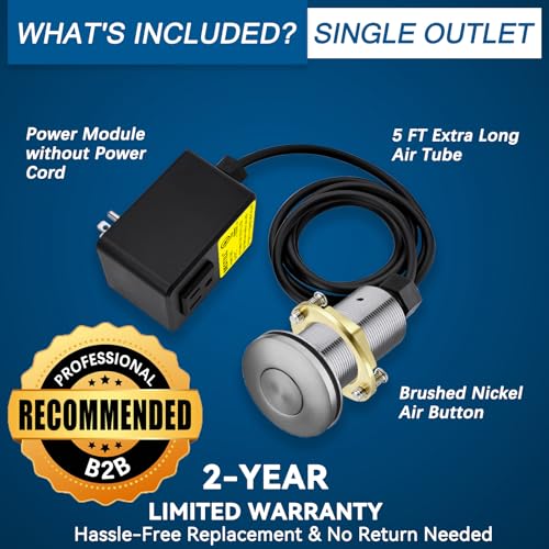 BESTILL All Metal Long Air Switch Kit for Garbage Disposals, Brushed Nickel 3.6"