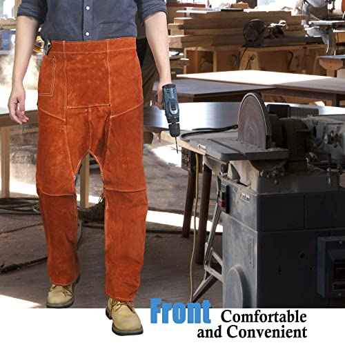 QeeLink Welding Pants - Heat & Flame Resistant Split Leather Safety Leg Protection for Men and Women, Adjustable M to XXXL