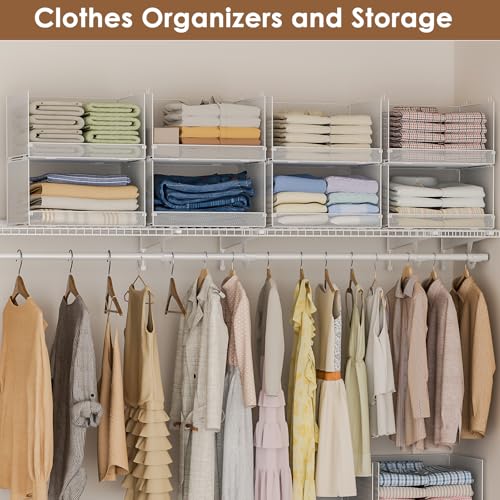 Tiaoheka White 4-Tier Stackable Closet Organizer Shelves - Foldable Storage Bins