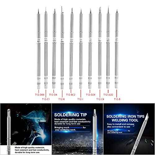 Hakko Fx-951 Tips T12 Soldering Station T12 Series Soldering Iron Tips Solder Welding Tool Replacement Tips for FX-951 Rework Station(10PCS)