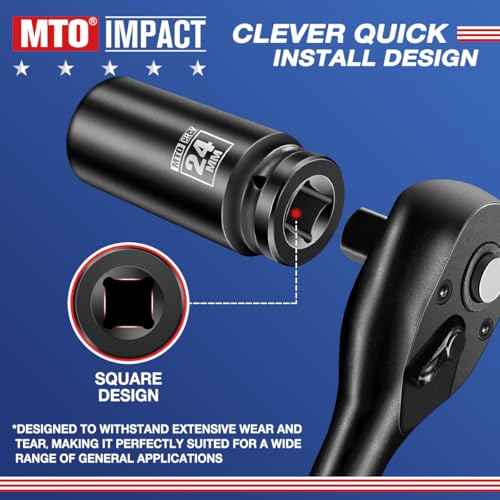 MTO 1/2" Drive 24mm Deep Impact Socket, 6-Point Metric Socket for Automotive Maintaince, CR-V Steel Meets ANSI Standards