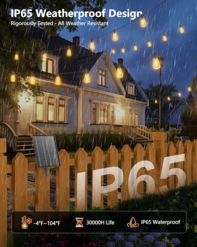 Brightown 100FT Solar String Lights Outdoor Waterproof with 33 Shatterproof LED Bulbs & Remote