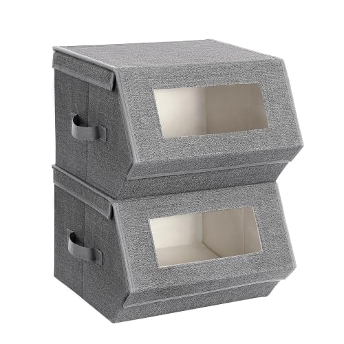 SONGMICS Dark Gray Stackable Storage Bins with Lids & Windows – Set of 2
