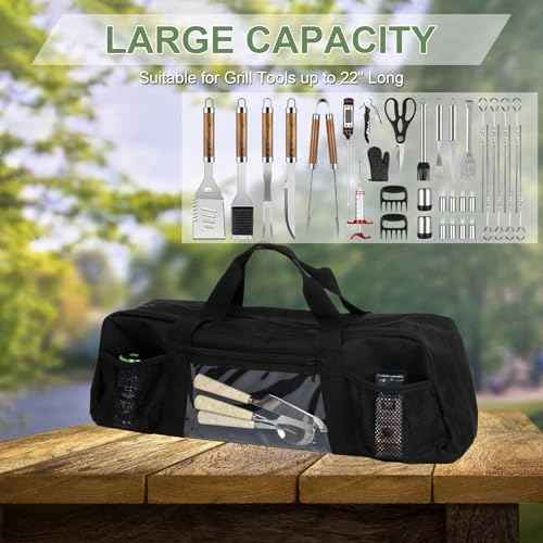 22" Upgraded Grill Tools Storage Bag, BBQ Utensil Holder with Pockets, Carry Bag for Outdoor Camping & Hiking BBQ, Gift for Men