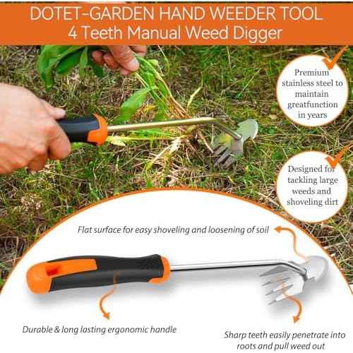Weed Puller Tool Garden Weed Pulling Tool, 2025 New Durable Garden Weed Pulling Tool, Portable Garden Weeder Tool for Vegetable Gardening, 4 Teeth Manganese Steel Forged Hand Weeder(Orange)