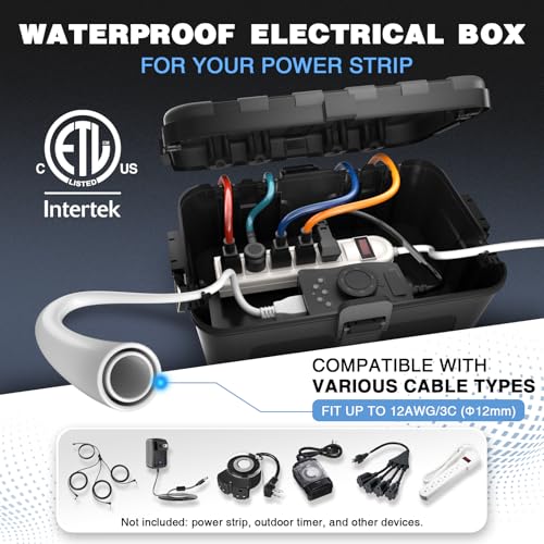 Flemoon Large Outdoor Waterproof Electrical Box 12.5x8.5x5 inch Black Weatherproof Outlet Cover