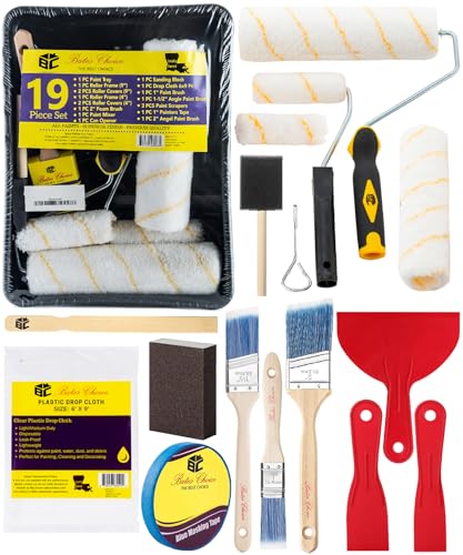 Bates Choice Microfiber 9-Inch Paint Roller Kit, 19 Pieces with Frames & Accessories