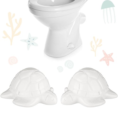 FillTouch 2 Pcs Toilet Bolt Caps, Decorative Toilet Bolt Covers, Cute Animals Ceramic Accessories for Home Bathroom Decor (White,Turtle)