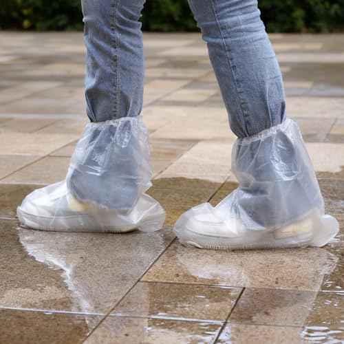 20 PCS Disposable Shoe Covers for Rain - Waterproof Shoe Covers, Non-Slip Overshoes for Men & Women, Plastic Boot Protectors Indoor Outdoor Use ? (10 Pairs) Clear